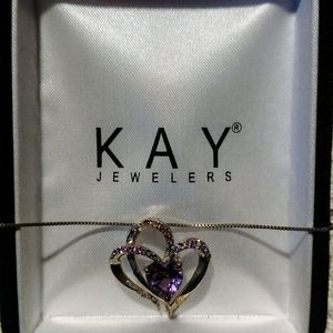 Silver Amethyst Double Heart Necklace